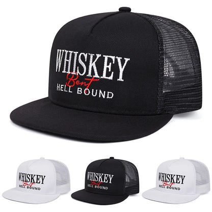 Simple and Creative New Mesh Hat Whiskey Embriodered Hip Hop Hat Outdoor Sunshade Hat Daily Leisure Flat Edge Baseball Hat