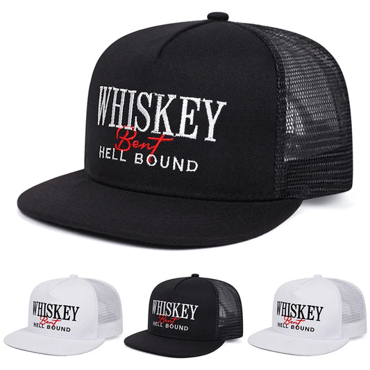 Simple and Creative New Mesh Hat Whiskey Embriodered Hip Hop Hat Outdoor Sunshade Hat Daily Leisure Flat Edge Baseball Hat