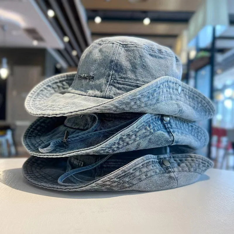 Denim Cloth Bucket Hat Men Women Outdoor