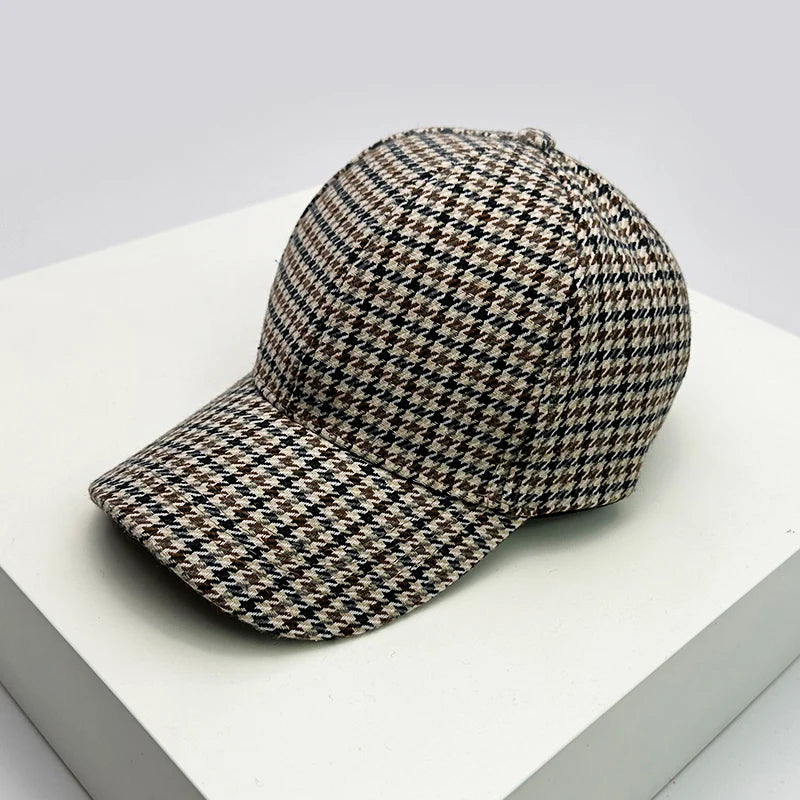 Men Women Woolen Cloth Stripe Check Baseball Caps