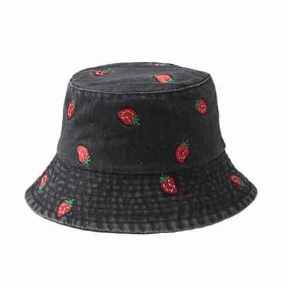Emboridery Denim Bucket Hat Summer Travel Beach Sun Hats  for Women Men