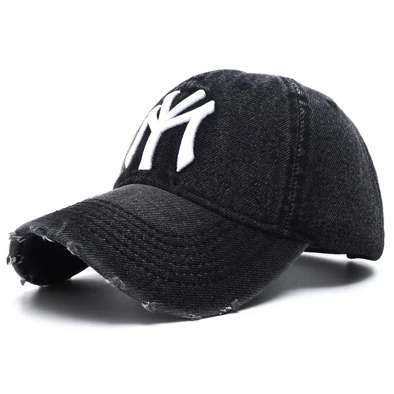 Unisex Letter Embroidery Hole Denim Baseball Caps