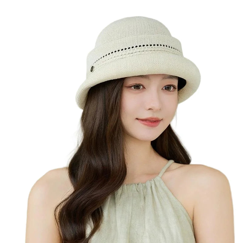 French-Style Hepburn-Inspired Metal-Trimmed Rolled-Brim Hat