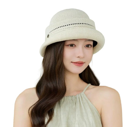 French-Style Hepburn-Inspired Metal-Trimmed Rolled-Brim Hat