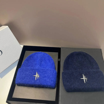 Women Luxury Rhinestone Logo Warm Wool Ear Hat
