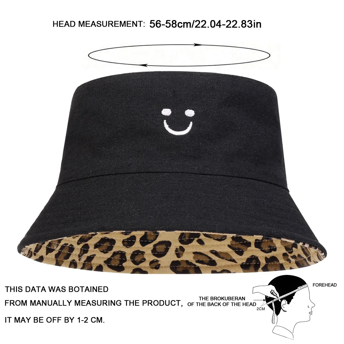 Unisex Smiling Leopard Print Double-Sided Bucket Hats Fishermen Caps