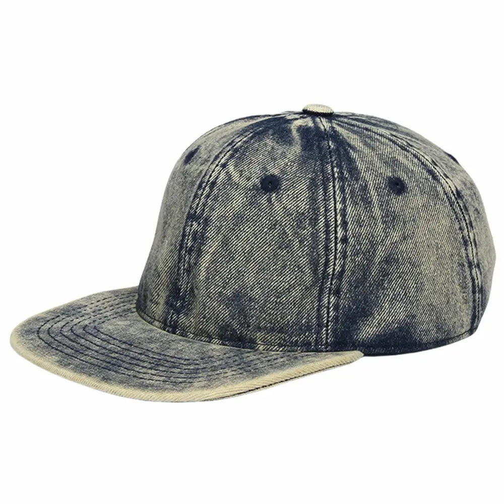 Vintage Wash Denim Large Snapback Cap Flat Brim Skateboard Hat