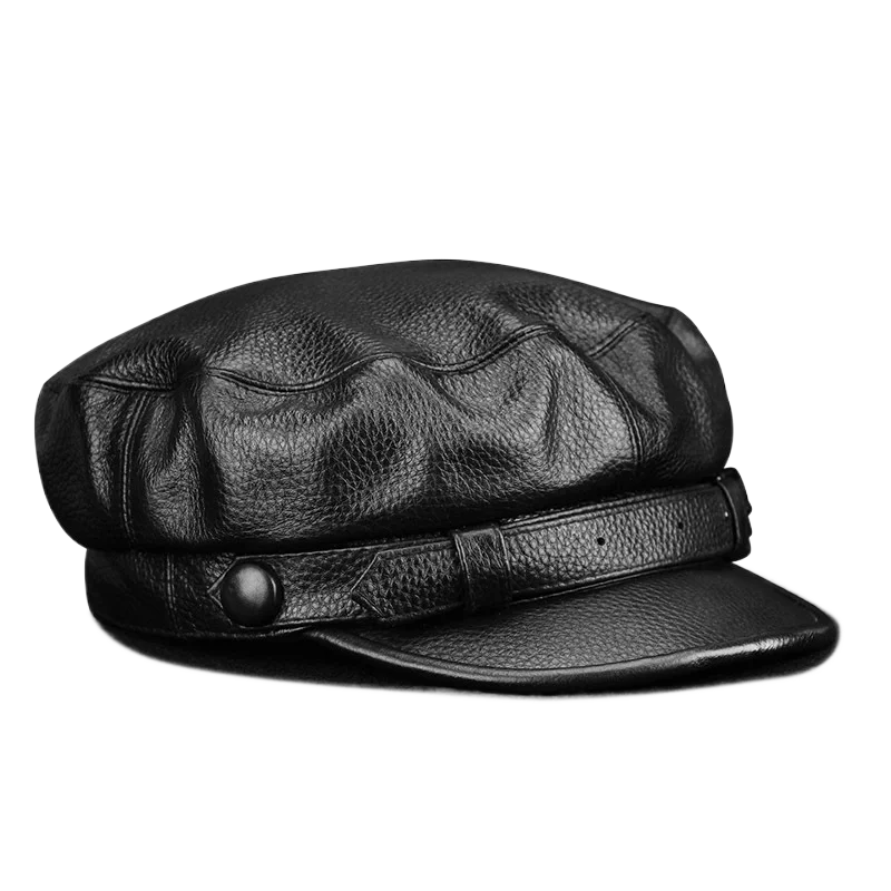 Men Genuine Leather Real Cowhide Beret Newsboy Hat Baseball Cap Classic Autumn Spring Winter