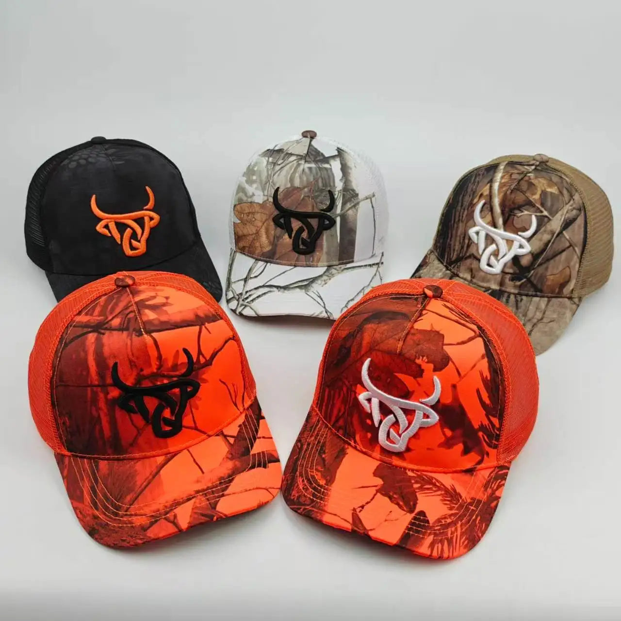 Unisex Ox Head Embroidery Hip-hop Net Hats Spring and Summer
