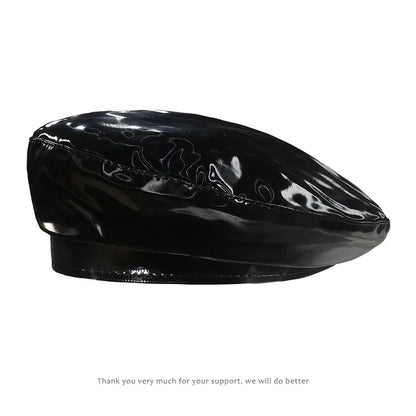 Lady Mirror Pu Leather Painter Caps Casual Hat