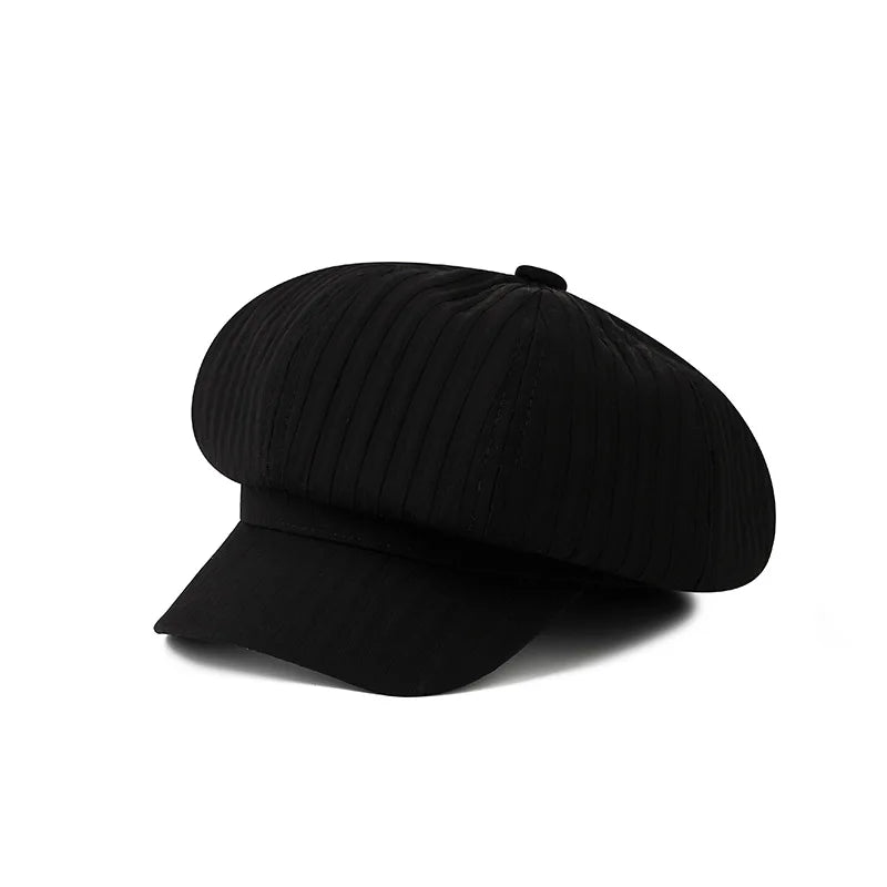 Vintage Black Beret Cap Women Casual Octagonal Cloud Painter Hat