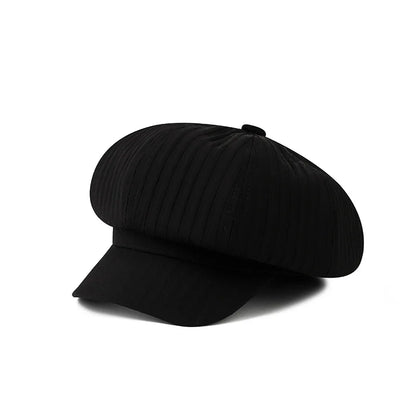 Vintage Black Beret Cap Women Casual Octagonal Cloud Painter Hat