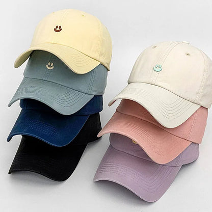 1 Piece of Women's Retro Washed Smiley Face Embroidered Baseball Cap