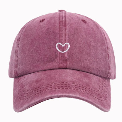 Retro Washed Little Heart Embroidered Ponytail Baseball Cap