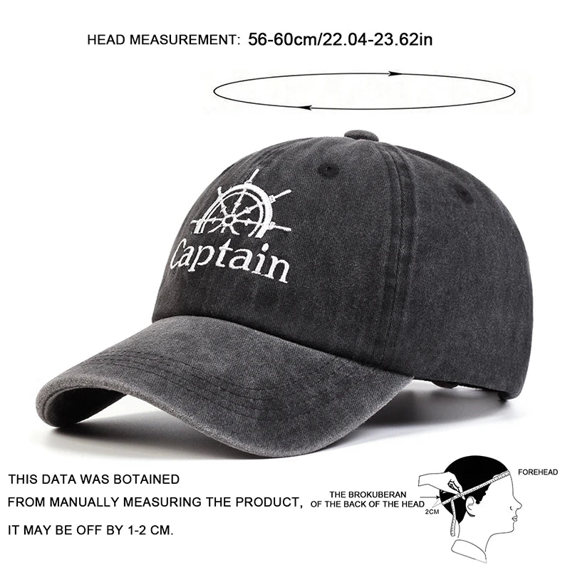 Unisex Captain/First Mate Letter Embroidery Wash Baseball Caps Spring and Autumn