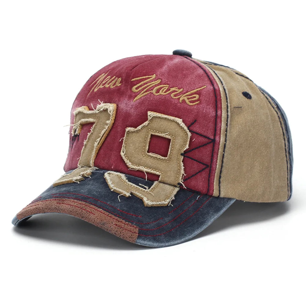 New Heavy Duty Embroidered Letter 79 Baseball Cap Trendy Casual Hat Water Washed Style