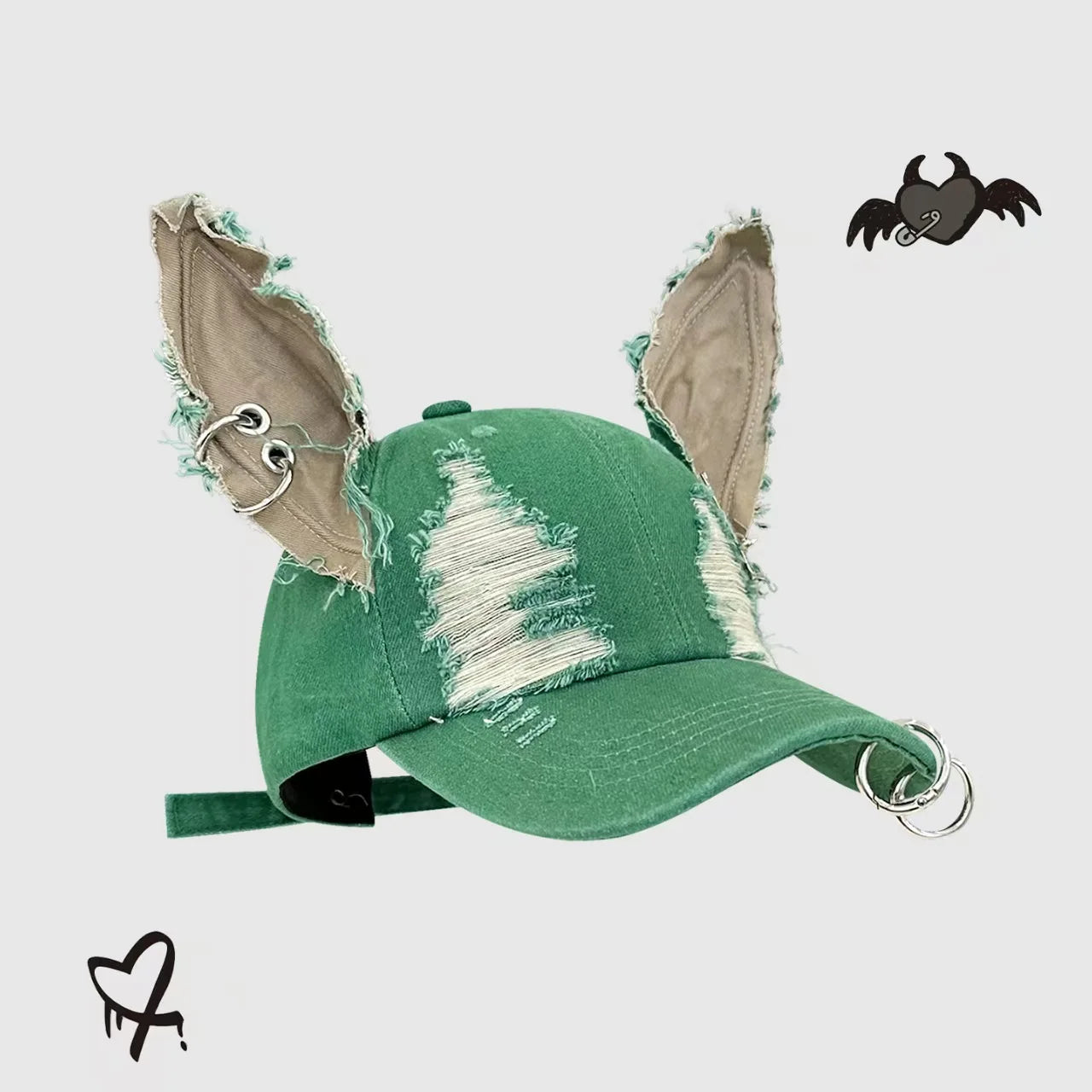 2026 New Y2k Rabbit Ears Denim Ripped Baseball Cap