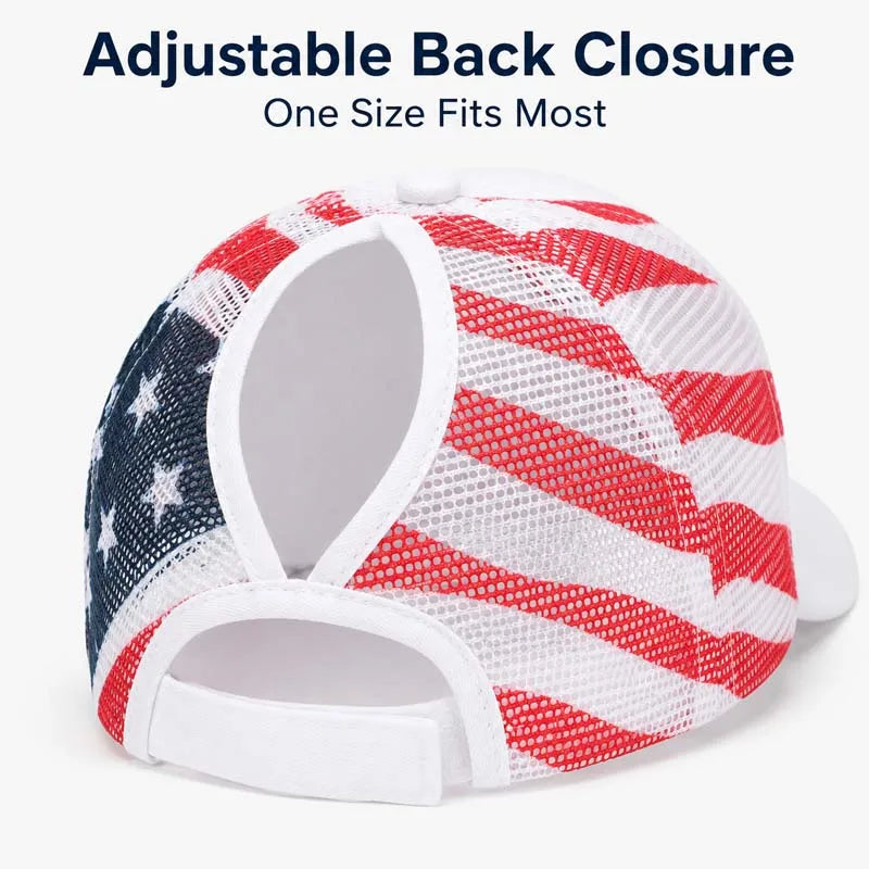 Summer Women Baseball Cap USA Star Print High Ponytail Hats