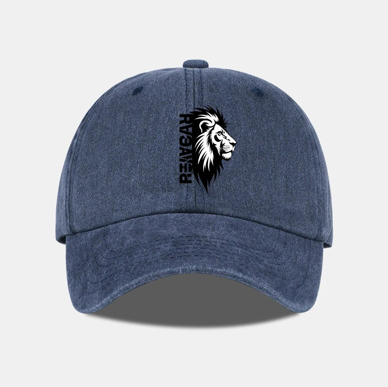 Lion Head RAWR Slogan Printed Washed Baseball Cap Soft Comfortable Lightweight Breathable Adjustable Bold Retro Powerful