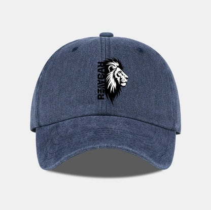 Lion Head RAWR Slogan Printed Washed Baseball Cap Soft Comfortable Lightweight Breathable Adjustable Bold Retro Powerful