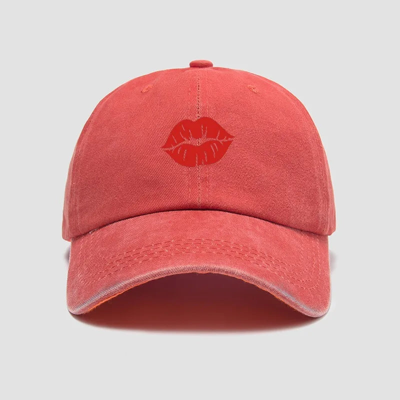 Red Lips Kiss Printed Baseball Hat Sunscreen, Sunshade, Party Travel Hat Simple Design
