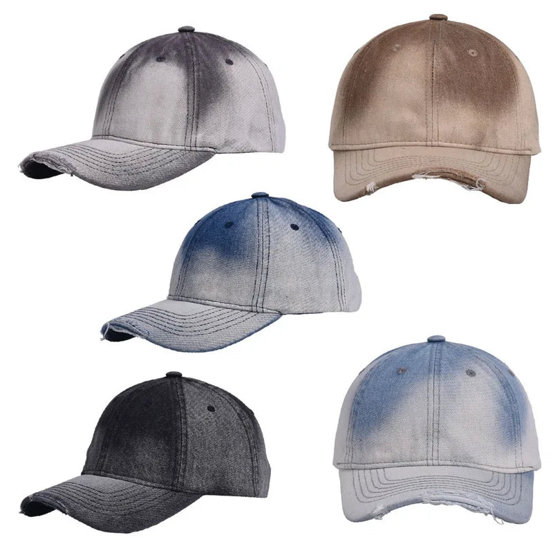 Distressed Tie-Dye Gradient Denim Baseball Cap