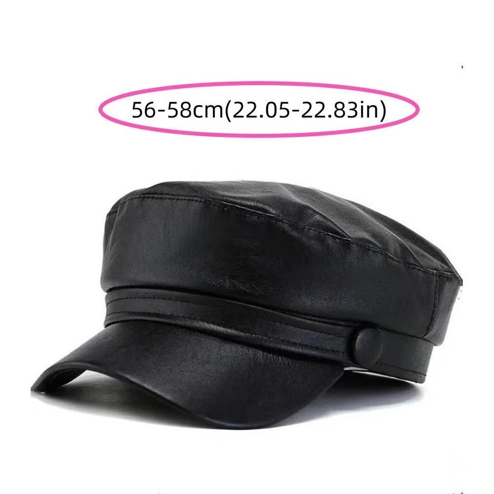 Fashion PU Leather Berets Solid Color Leisure Sun Hats