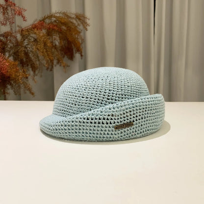 Breathable Hollow Out Rolled Brim Painter Hat, Stylish Solid Color Fashion Cap