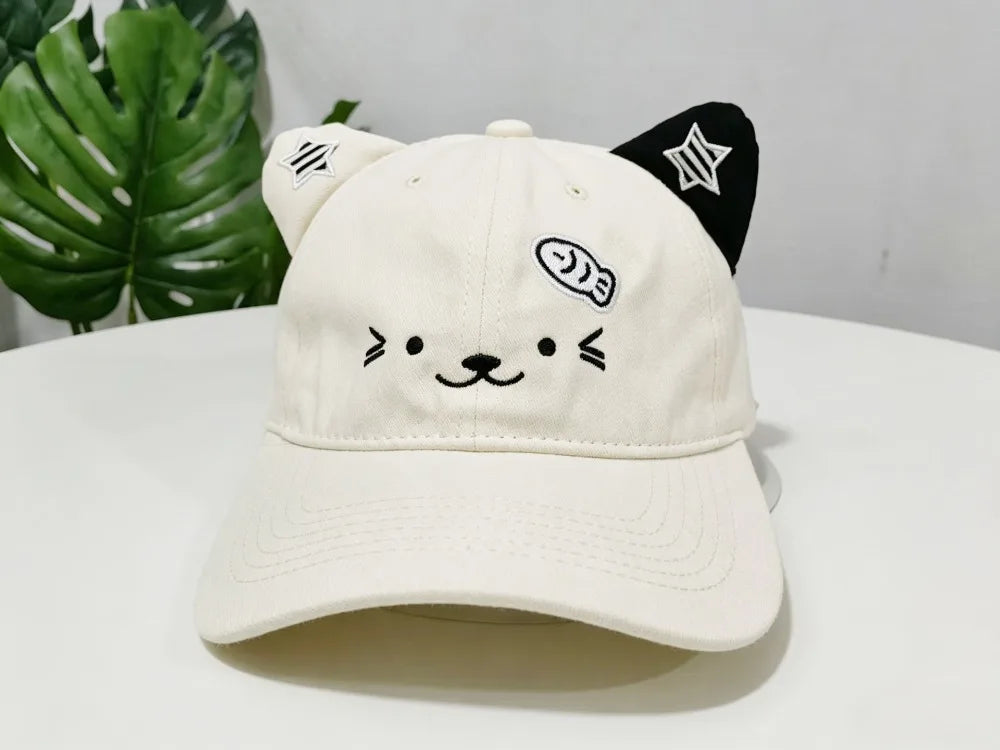 Cute Cat Ears Baseball Cap Thin Breathable Sun Hat UV Protection Adjustable Duckbill Cap Women Spring Summer
