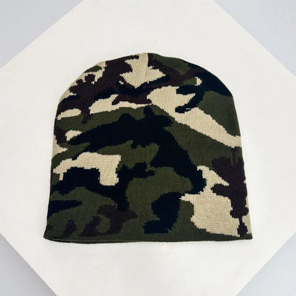 New European Style Camouflage Color Block Knitted Hats