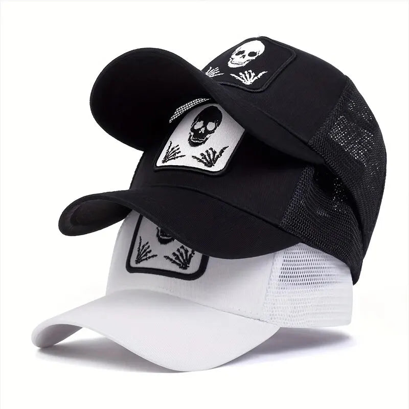 Unisex Skull Finger 666 Embroidery Baseball Net Caps Spring and Summer