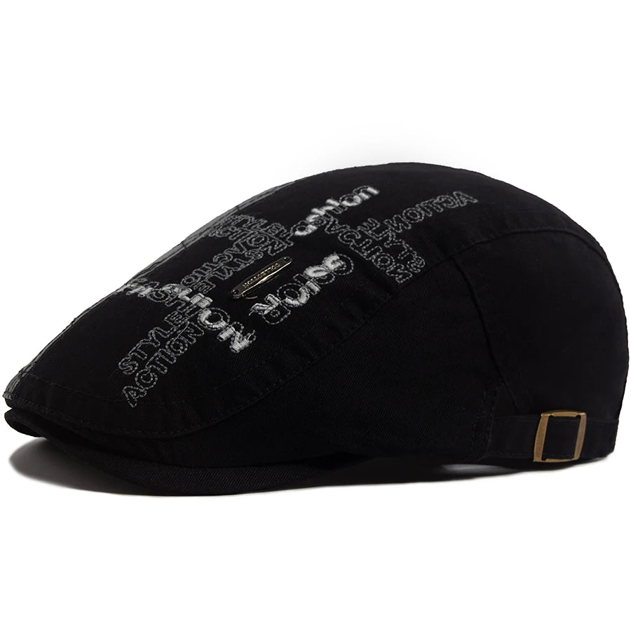 Letter Label Men Berets Fashion Embroidery Vintage Newsboy Cap