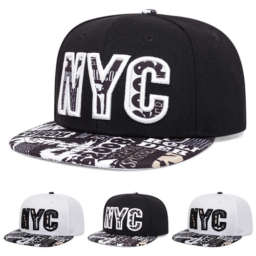 Fashion Hip Hop Hat NYC Graffiti Embroidery Street Skateboarding Hat Daily Leisure Sunshade Baseball Hat Flat Edge Hat