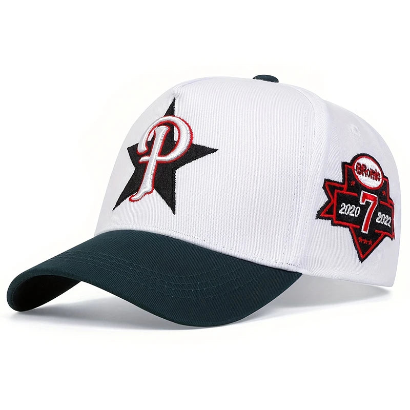 Unisex Five Pointed Star P Letter Embroidery Side 7 Baseball Caps Spring Autumn