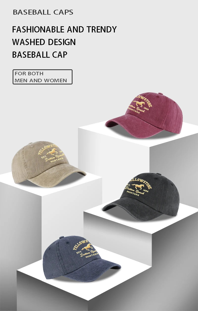 Yellowstone Horse Print Washed Baseball Cap Lightweight Breathable Adjustable Unisex Casual Cap