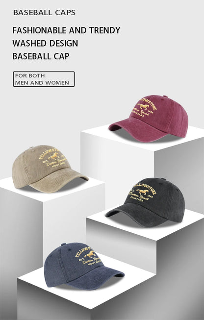 Yellowstone Horse Print Washed Baseball Cap Lightweight Breathable Adjustable Unisex Casual Cap
