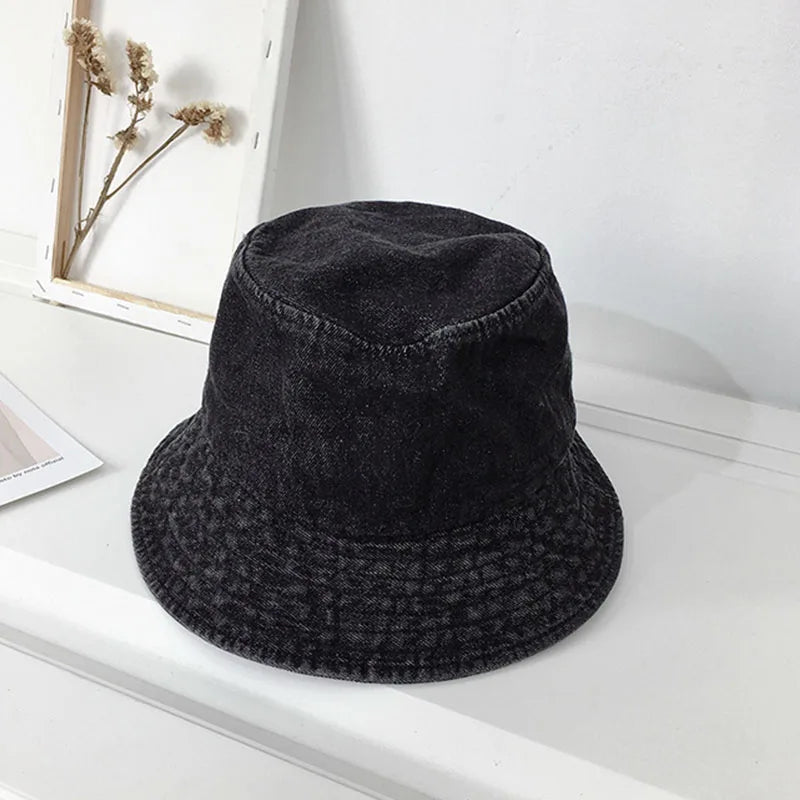 Women Washed Cotton Denim Bucket Hat Travel Hats