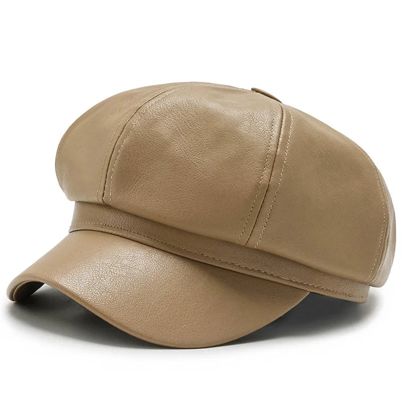 Autumn And Winter Leather Octagonal Hat Women's