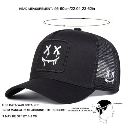 Unisex XX Smiling Face Embroidery Baseball Net Caps Outdoor Adjustable Casual Hats Sunscreen Hat