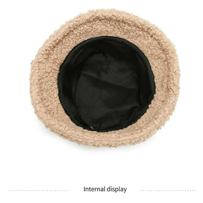 Winter Lamb Wool Soft Warm Bucket Hat Sun Cap Panama Hat Fisherman Cap