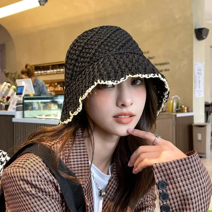 Japanese Lace Hollowed Out Breathable Thin Straw Fisherman Hat