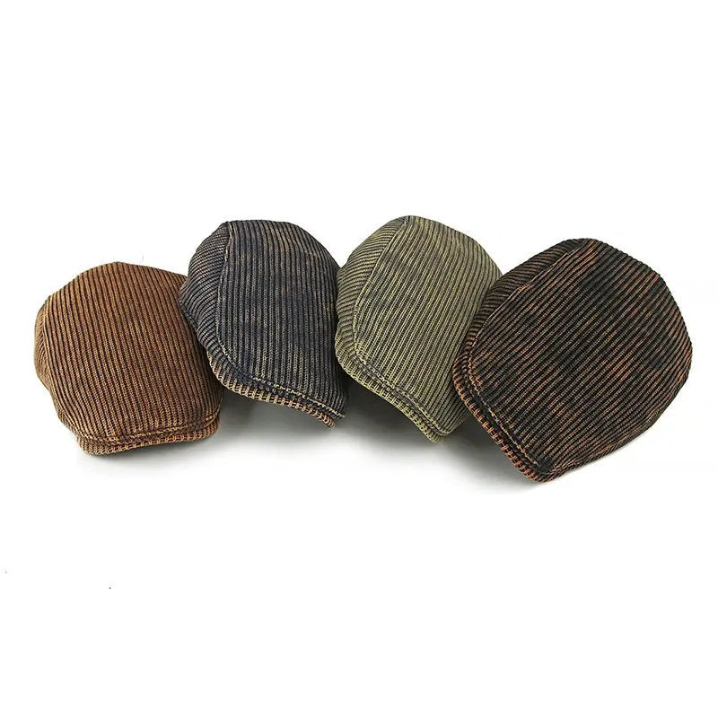 Autumn Winter Polyester Print Warm Newsboy Caps Men Flat Cap