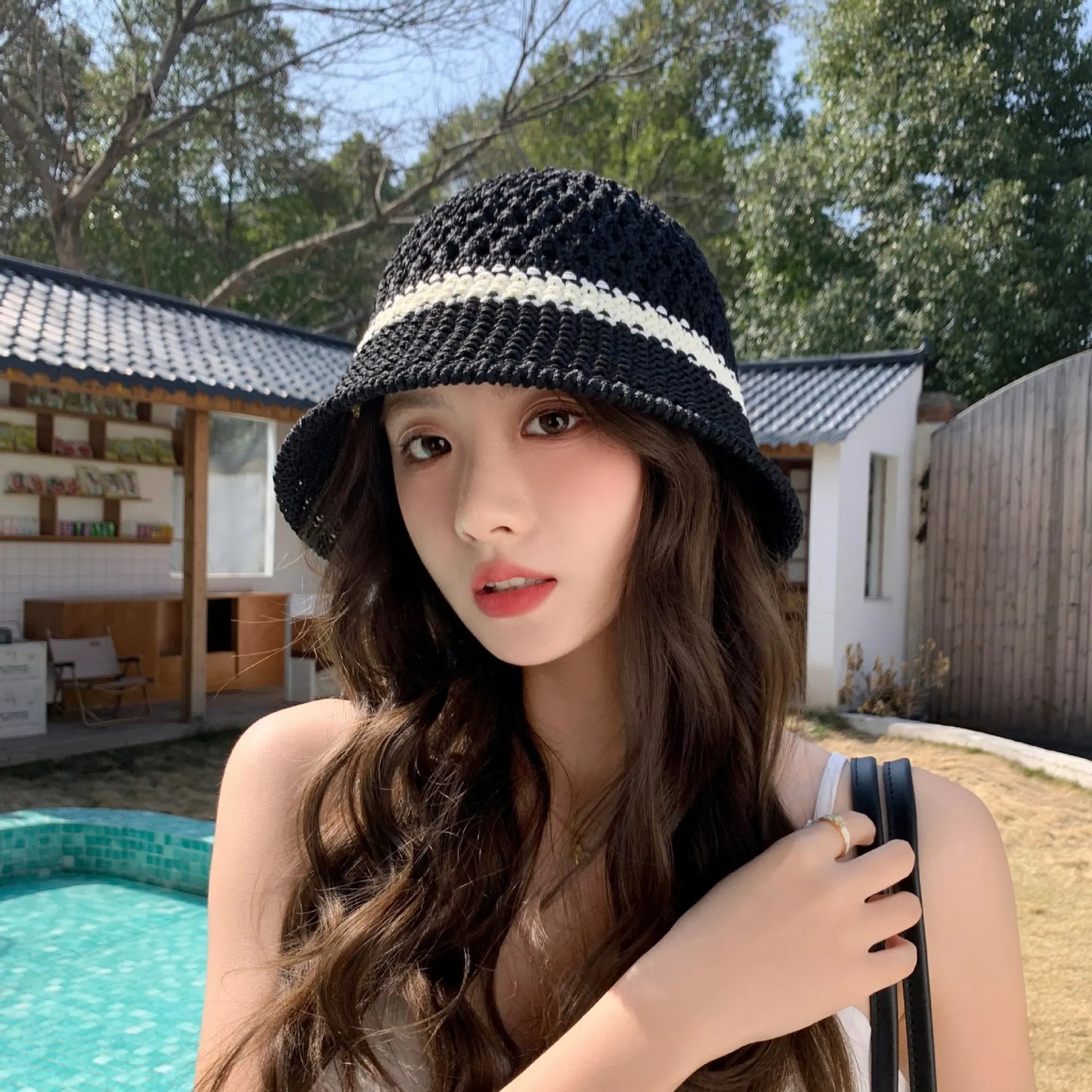 Wide Brim Panama Cap Korean Breathable Knitted Bucket Hats