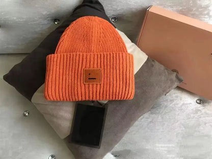 Warm And Cozy Knitted Beanie With Square Labels - Scandinavian Style Wool