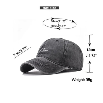 Washed Cotton Wave Embroidered Baseball Cap