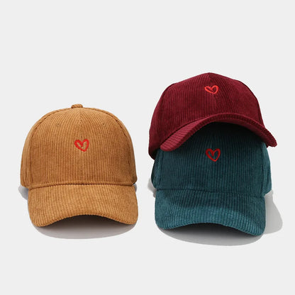Little Love Embroidered Corduroy Baseball Cap Spring and Autumn Women's