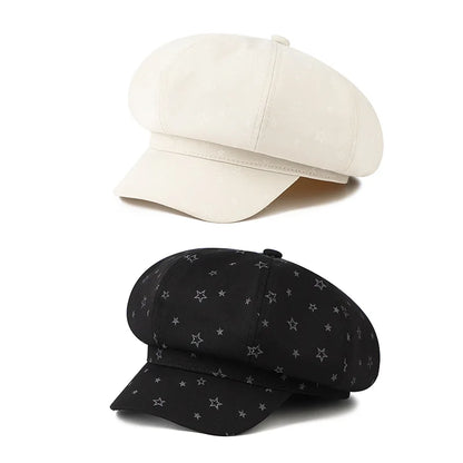 New Spring Autumn Octagonal Cap Women, Wide Brim Fashion Painter Hat Peaked Cap