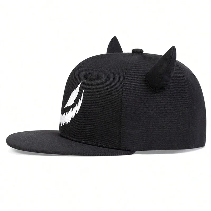 Unisex Smiling Face And Cow Horn Personality Hip-hop Hats Spring Autumn