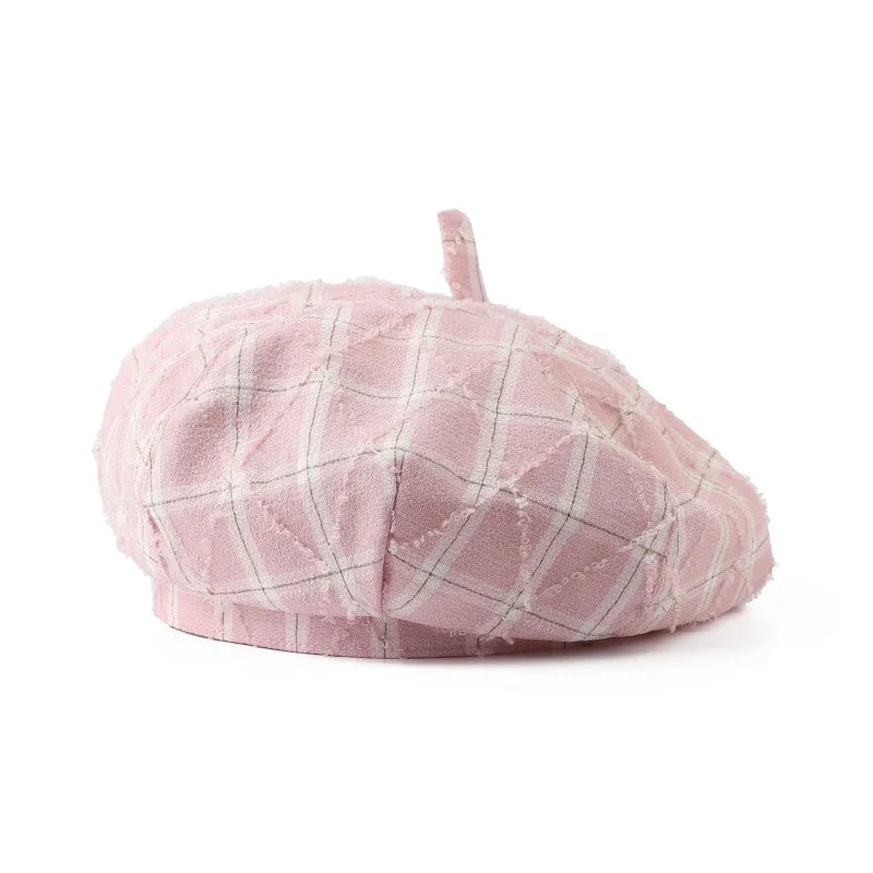 Korean Fashion Plaid Women's Berets Spring Autumn Octagonal Painter Cap