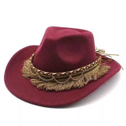Wide Brim Fedora Hat With Braided Tassel Band - Church Jazz Hat